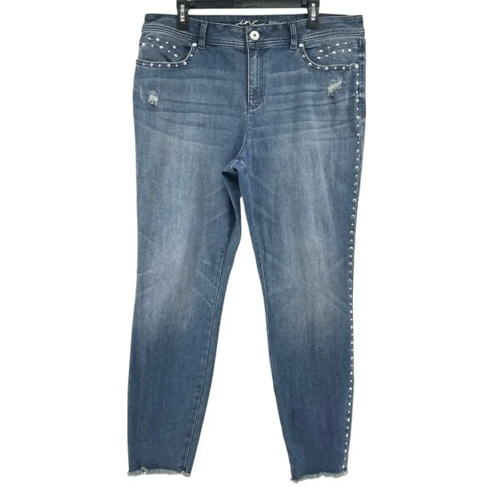 INC International Concepts Women’s High Rise Studded Skinny Fit Denim Jeans 16